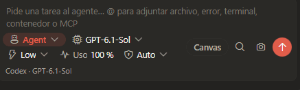 Compositor de BustaAI con la pista para adjuntar archivo, error, terminal, contenedor o MCP, el selector de modo Agent y el de modelo